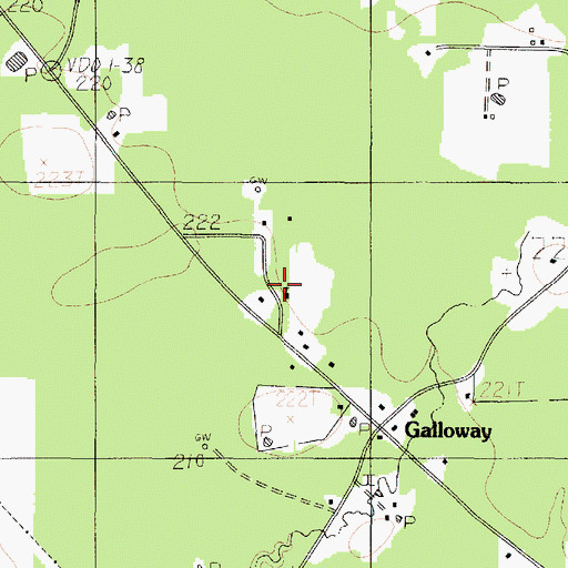 Topographic Map of Galloway Church, TX