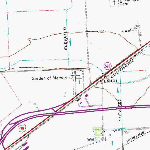Topographic Map of Garden of Memories, TX