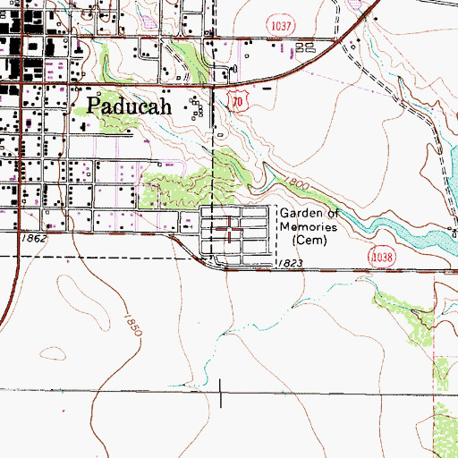 Topographic Map of Garden of Memories Cemetery, TX