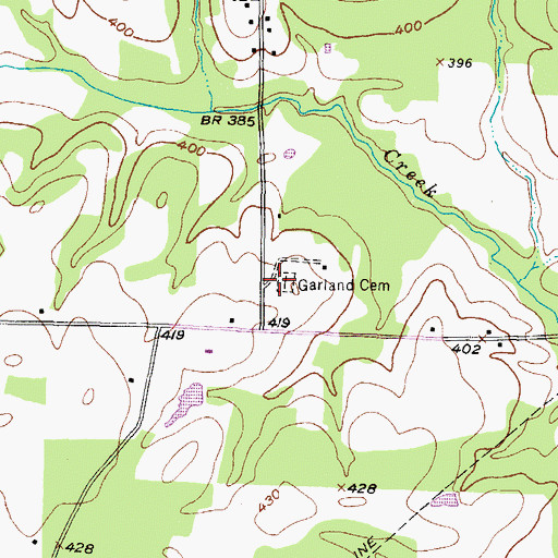 Topographic Map of Garland Cemetery, TX