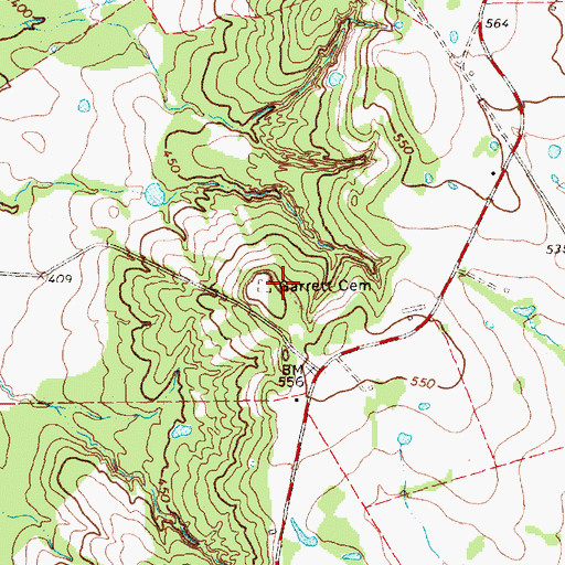 Topographic Map of Garrett Cemetery, TX