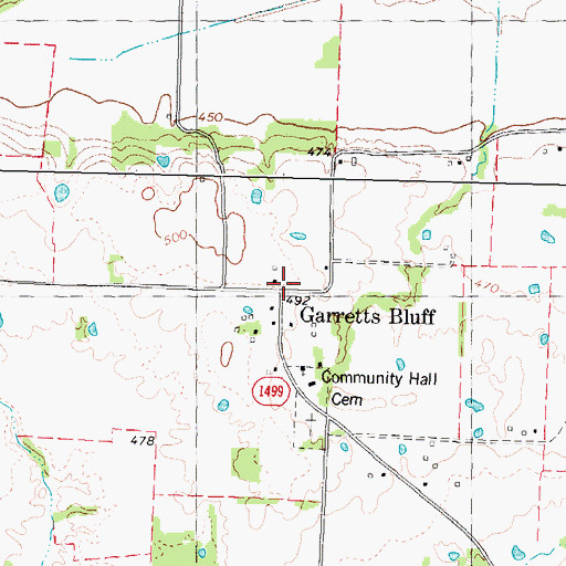 Topographic Map of Garretts Bluff, TX