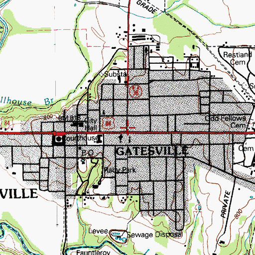 Topographic Map of Gatesville, TX