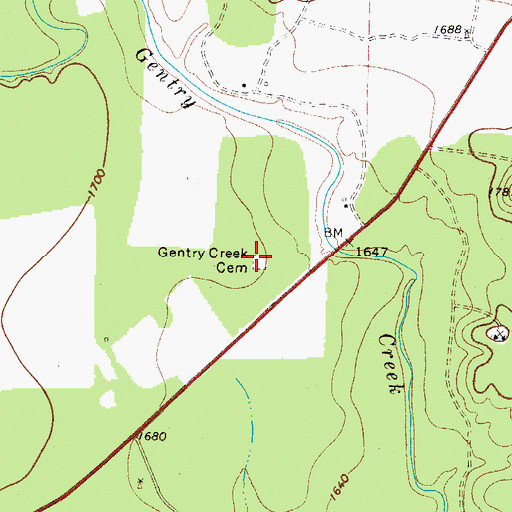 Topographic Map of Gentry Creek Cemetery, TX