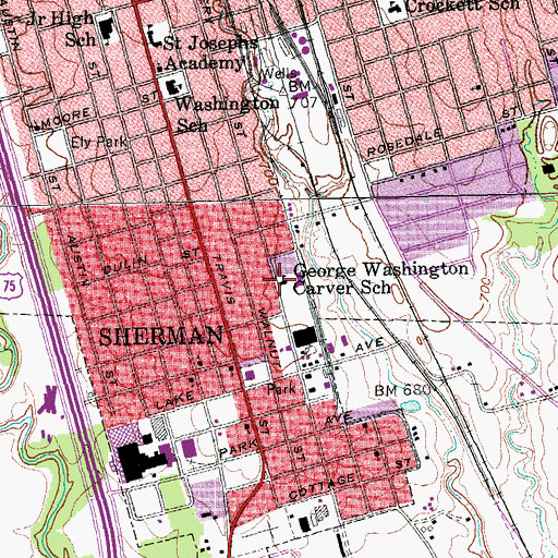 Topographic Map of George Washington Carver School, TX