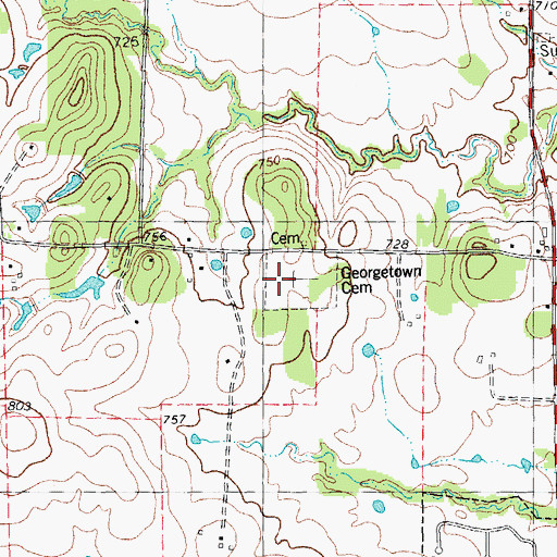Topographic Map of Georgetown Cemetery, TX