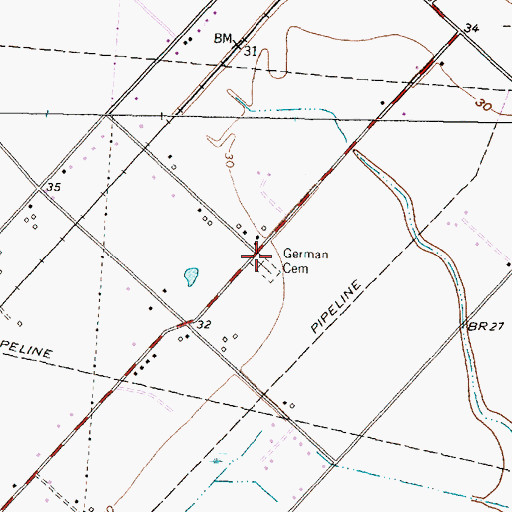 Topographic Map of German Cemetery, TX