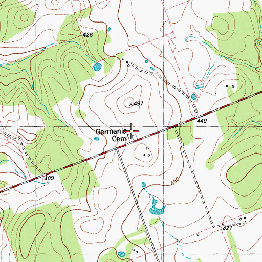 Topographic Map of Germania Cemetery, TX