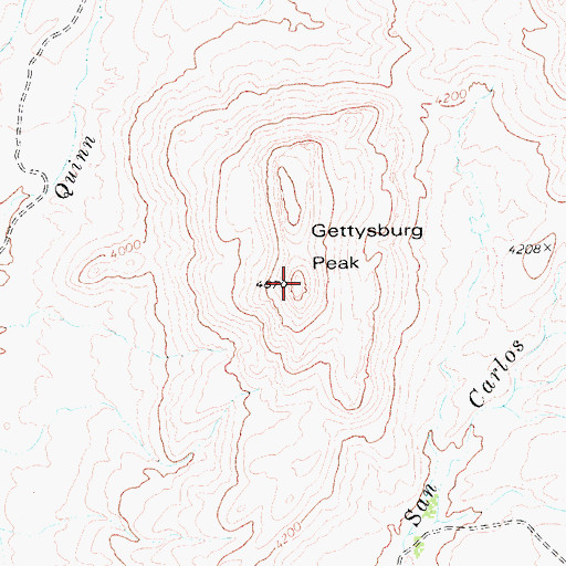 Topographic Map of Gettysburg Peak, TX