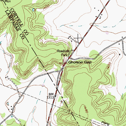 Topographic Map of Gholson Gap, TX