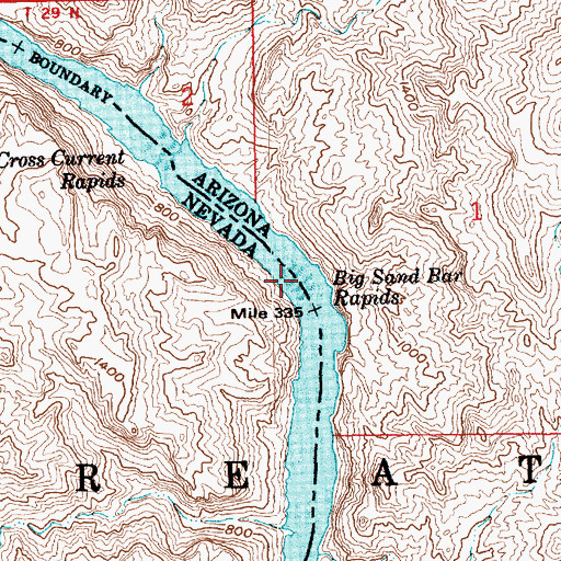 Topographic Map of Big Sand Bar Rapids, AZ