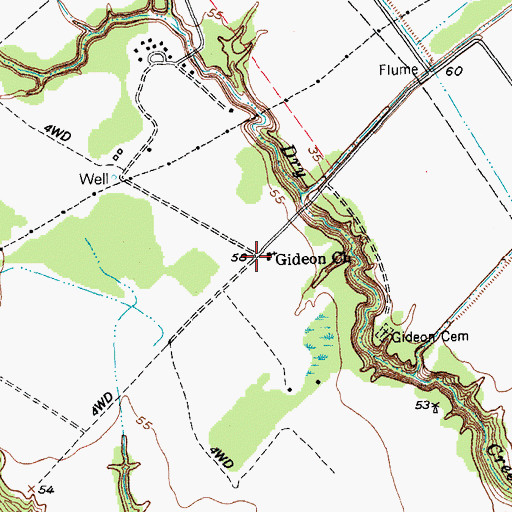 Topographic Map of Gideon Church, TX