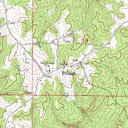 Topographic Map of Potash Church, AL