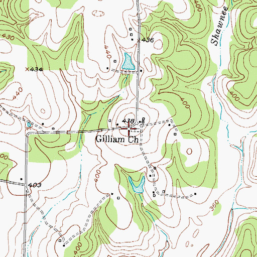 Topographic Map of Gilliam Church, TX