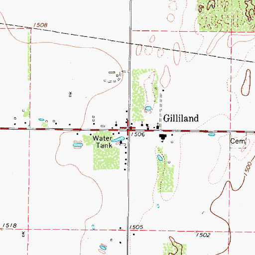Topographic Map of Gilliland, TX