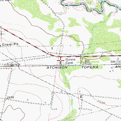 Topographic Map of Girvin Cemetery, TX