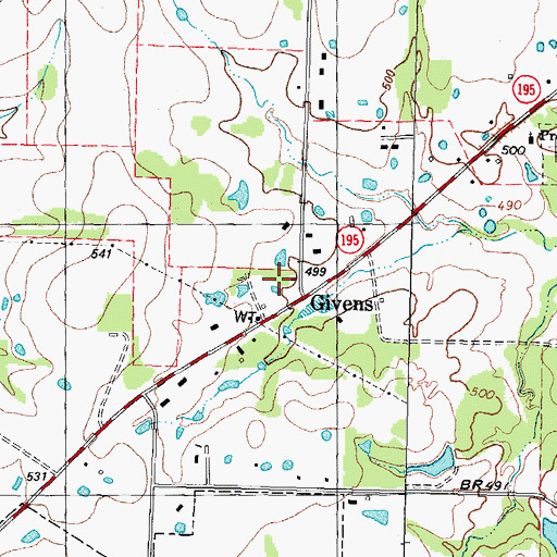 Topographic Map of Givens, TX
