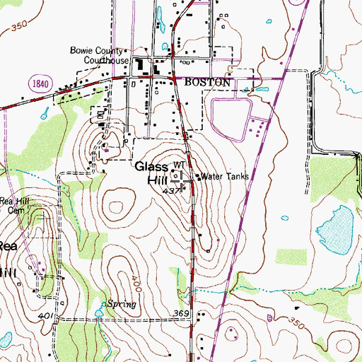 Topographic Map of Glass Hill, TX