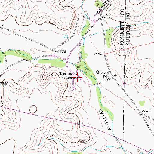 Topographic Map of Glasscock Ranch, TX