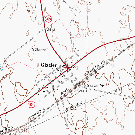 Topographic Map of Glazier, TX