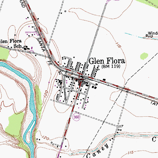 Topographic Map of Glen Flora, TX