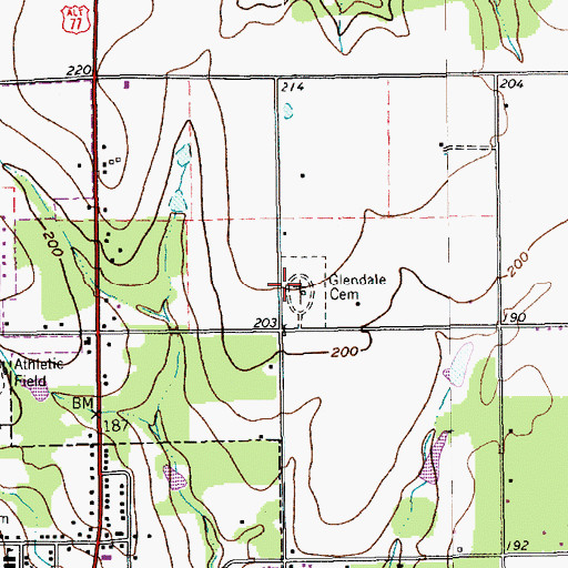 Topographic Map of Glendale Cemetery, TX
