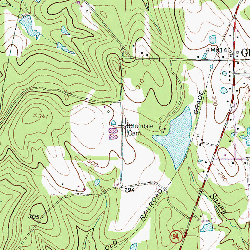 Topographic Map of Glendale Cemetery, TX
