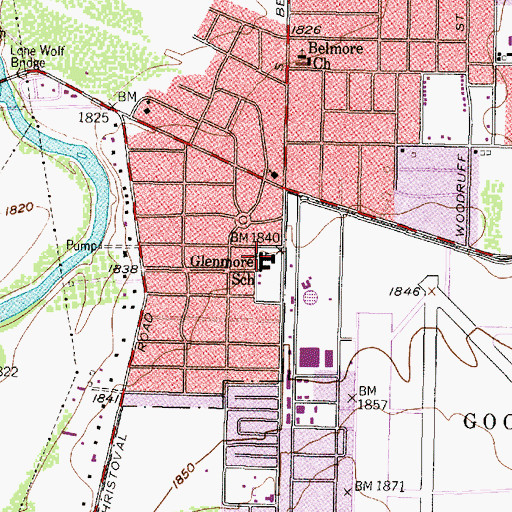 Topographic Map of Glenmore School, TX