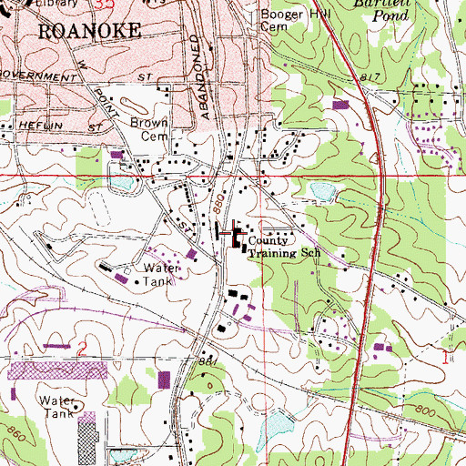 Topographic Map of Randolph County Training School, AL
