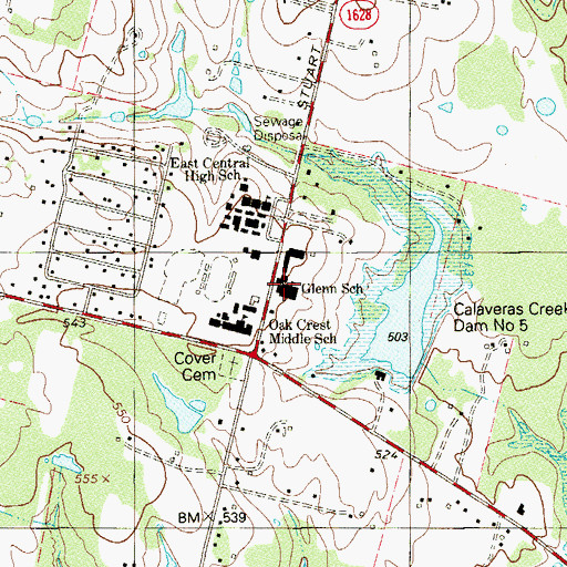 Topographic Map of Glenn School, TX