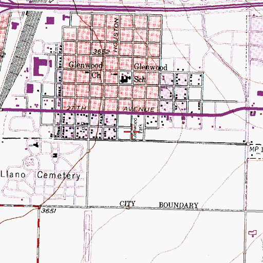 Topographic Map of Glenwood Park, TX