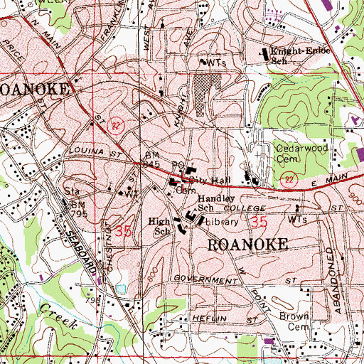 Topographic Map of Roanoke City Hall, AL