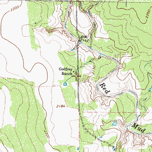 Topographic Map of Godfrey Ranch, TX