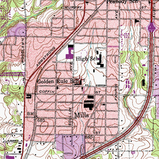 Topographic Map of Golden Rule School, TX