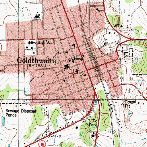 Topographic Map of Goldthwaite, TX