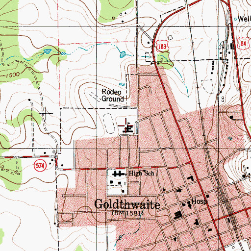 Topographic Map of Goldthwaite Elementary School, TX