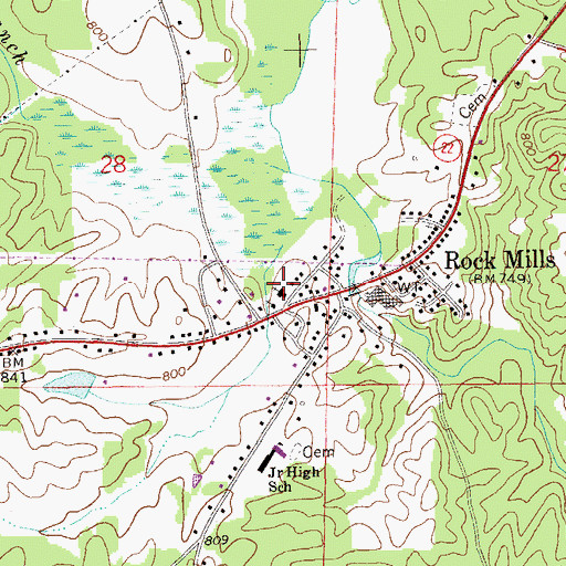 Topographic Map of Rock Mills First Baptist Church, AL