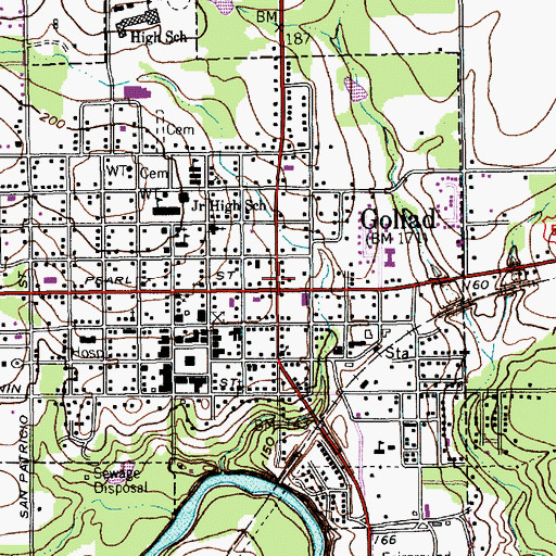 Topographic Map of Goliad, TX