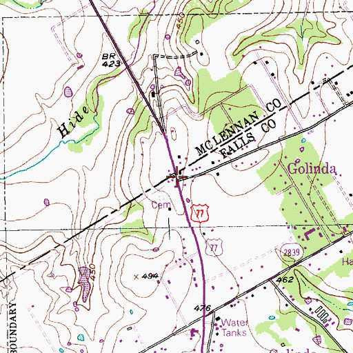 Topographic Map of Golinda, TX