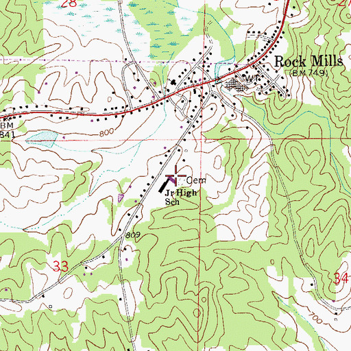 Topographic Map of Rock Mills Junior High School, AL