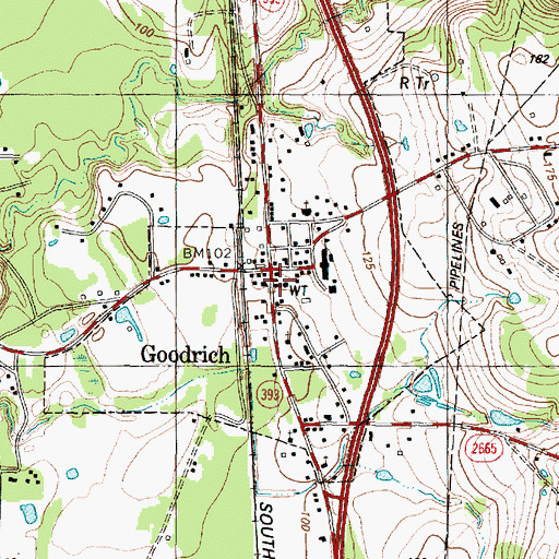 Topographic Map of Goodrich, TX