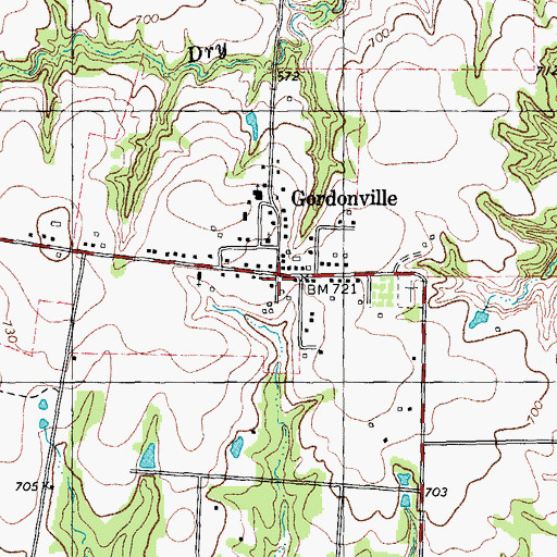 Topographic Map of Gordonville, TX