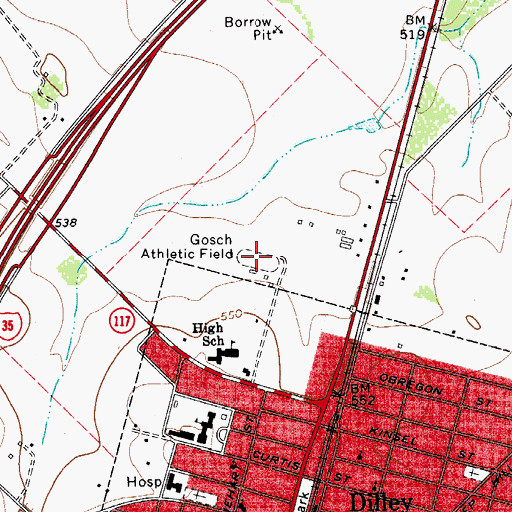 Topographic Map of Gosch Athletic Field, TX