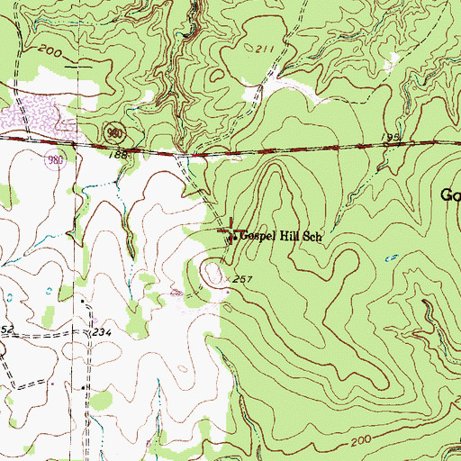 Topographic Map of Gospel Hill School, TX