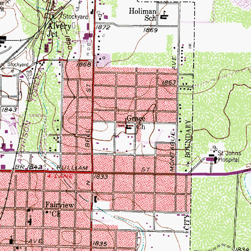 Topographic Map of Grace Church, TX