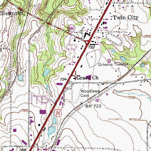 Topographic Map of Grace Church, TX