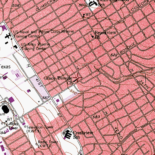 Topographic Map of Grace Temple Church, TX