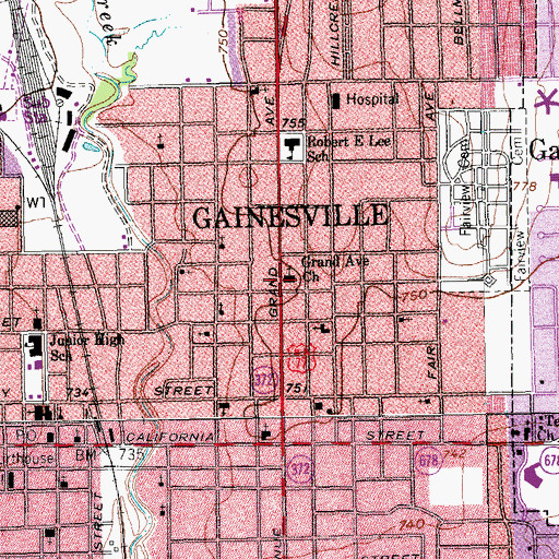 Topographic Map of Grand Avenue Church, TX