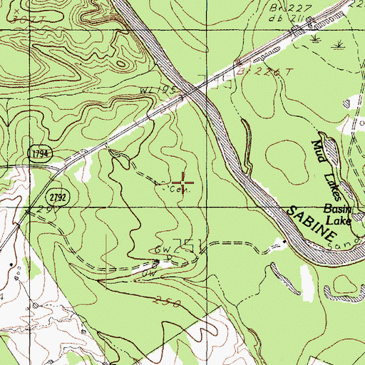 Topographic Map of Grand Bluff Cemetery, TX