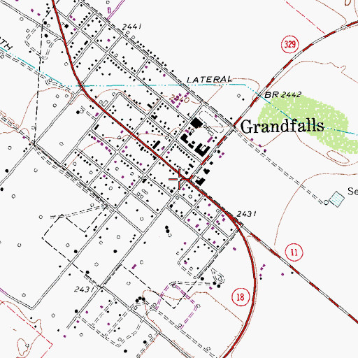 Topographic Map of Grandfalls, TX